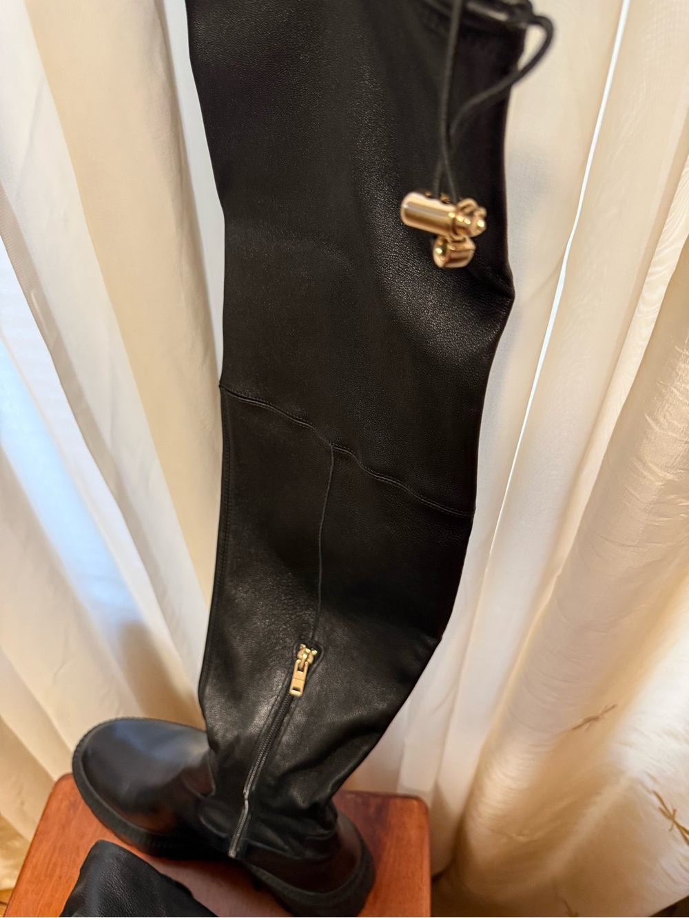 Coach Black Leather Over-the-Knee Lug Sole Boots